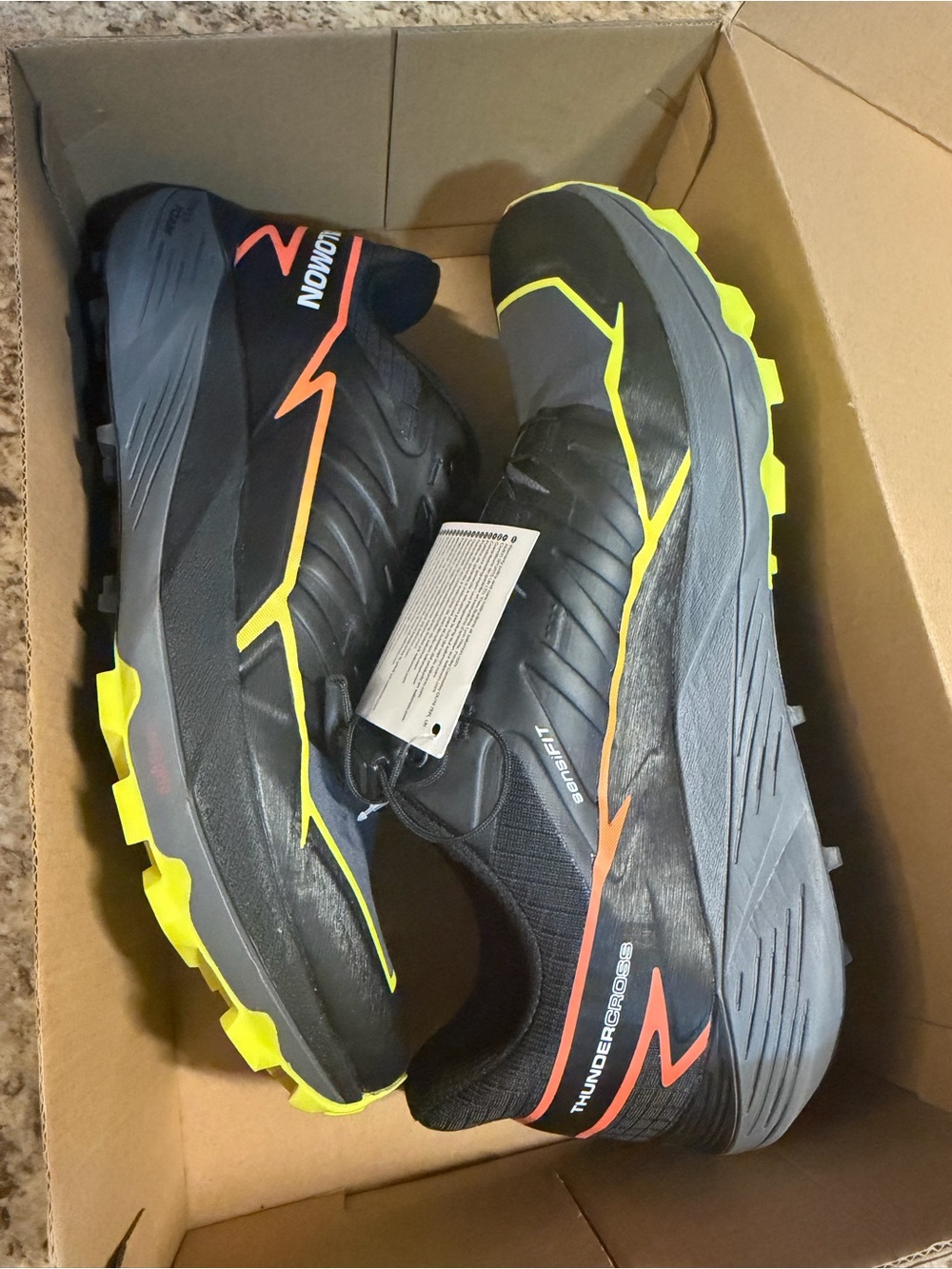 Salomon Men's Trail Runners in Black with Neon Yellow and Orange Accents
